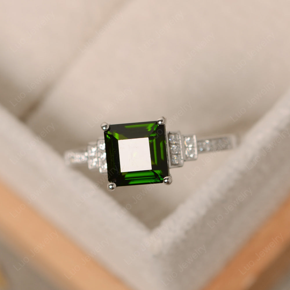 Square Cut Diopside Wedding Ring For Women - LUO Jewelry