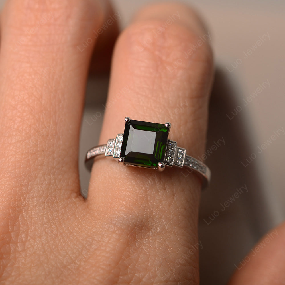 Square Cut Diopside Wedding Ring For Women - LUO Jewelry