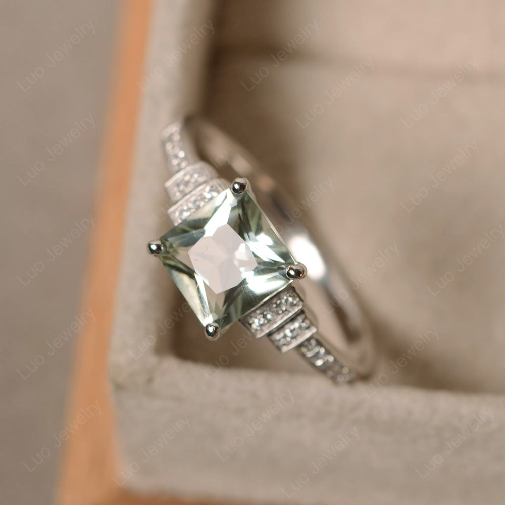 Princess Cut Green Amethyst Wedding Ring For Women - LUO Jewelry