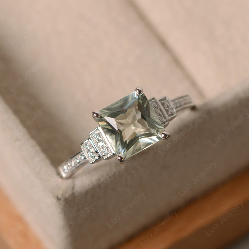 Princess Cut Green Amethyst Wedding Ring For Women - LUO Jewelry