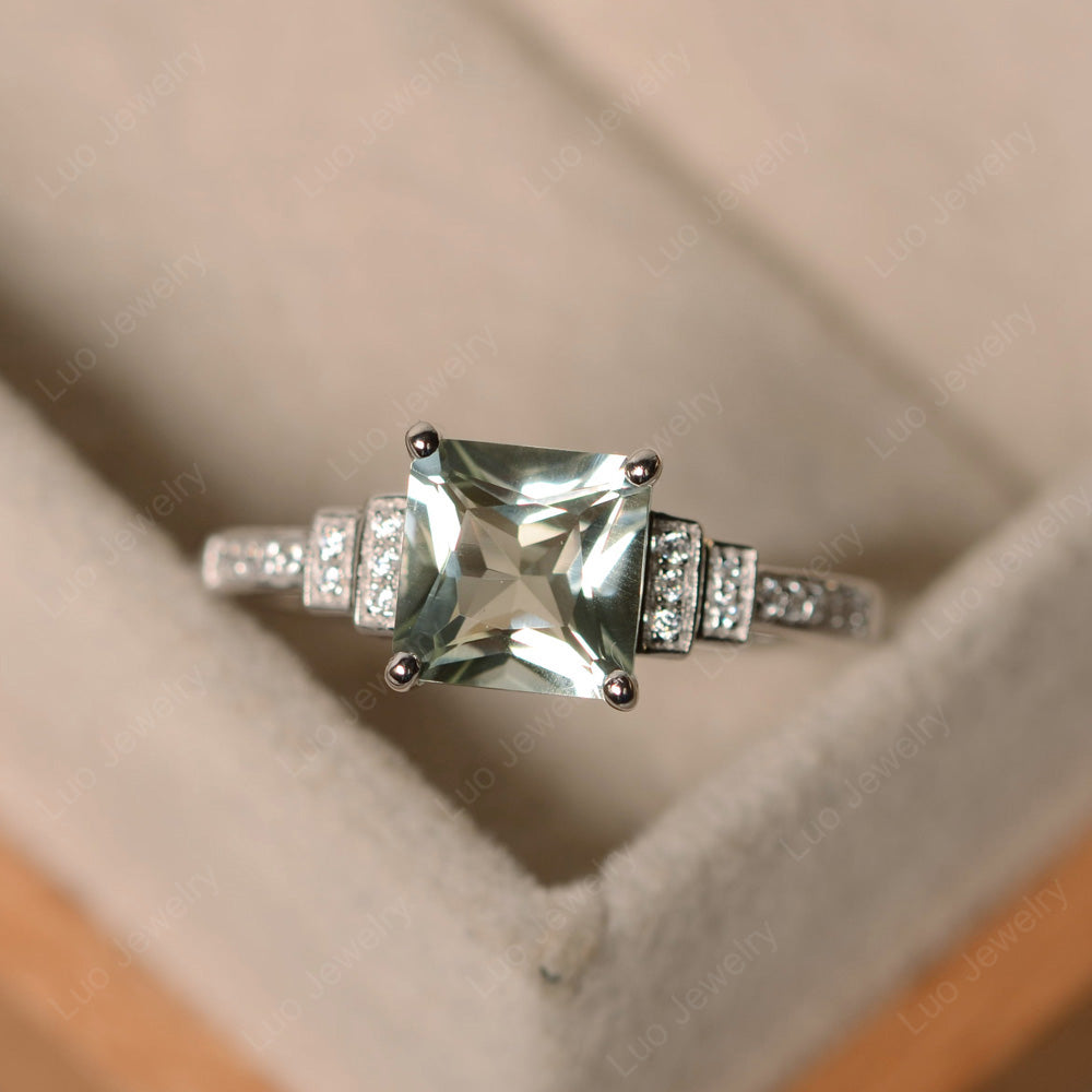 Princess Cut Green Amethyst Wedding Ring For Women - LUO Jewelry