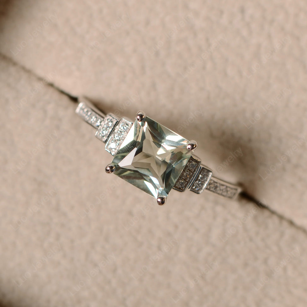 Princess Cut Green Amethyst Wedding Ring For Women - LUO Jewelry