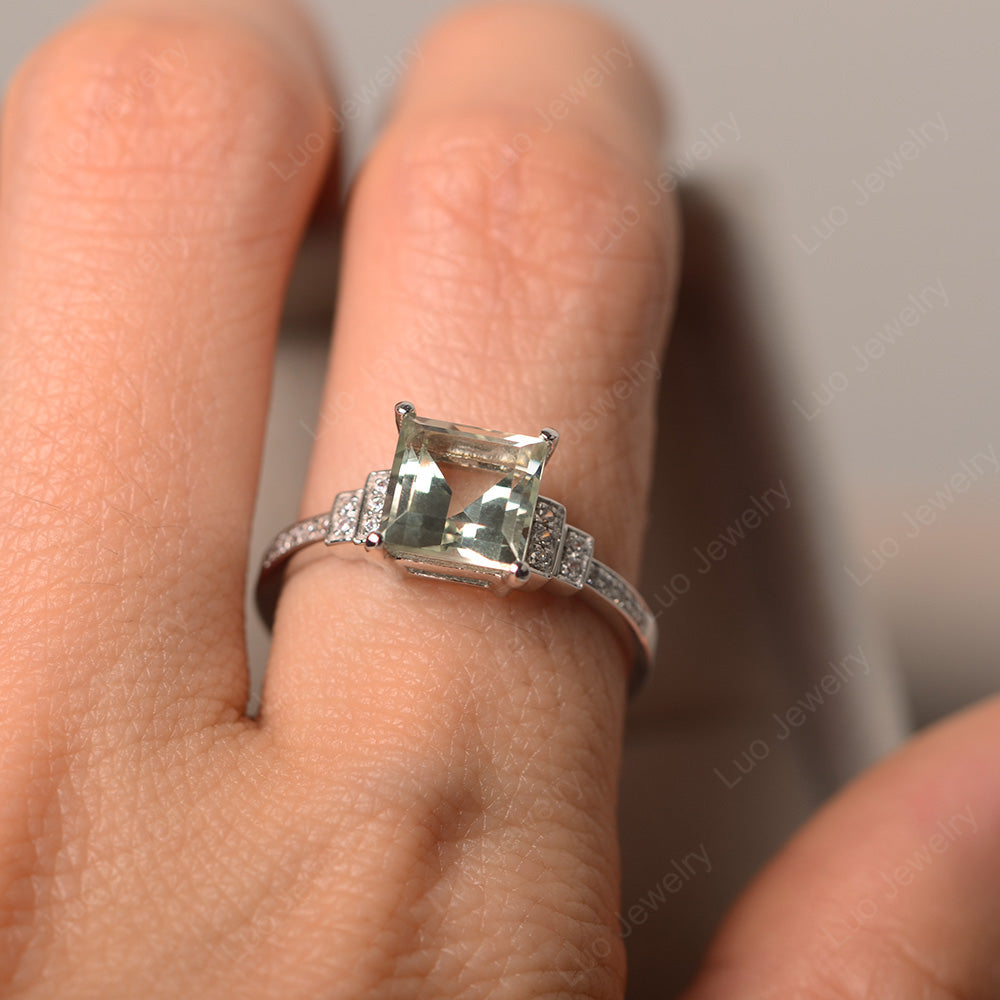 Princess Cut Green Amethyst Wedding Ring For Women - LUO Jewelry