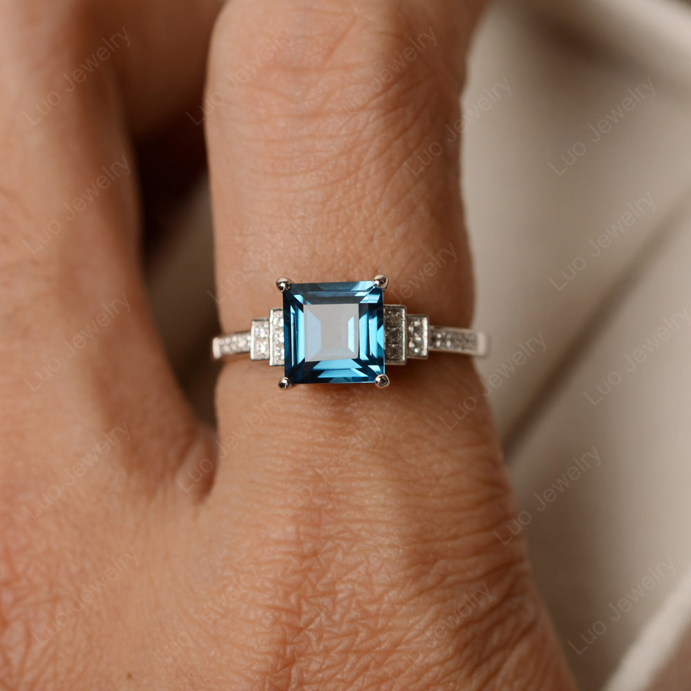 Square Cut London Blue Topaz Wedding Ring For Women - LUO Jewelry