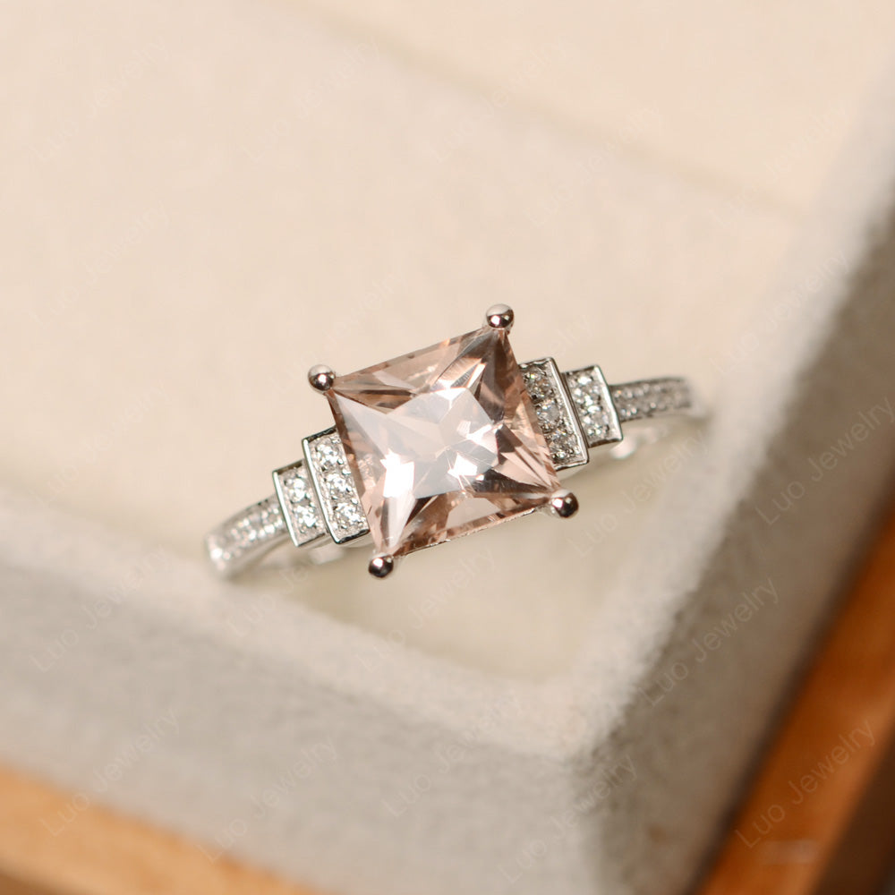 Princess Cut Morganite Wedding Ring For Women - LUO Jewelry