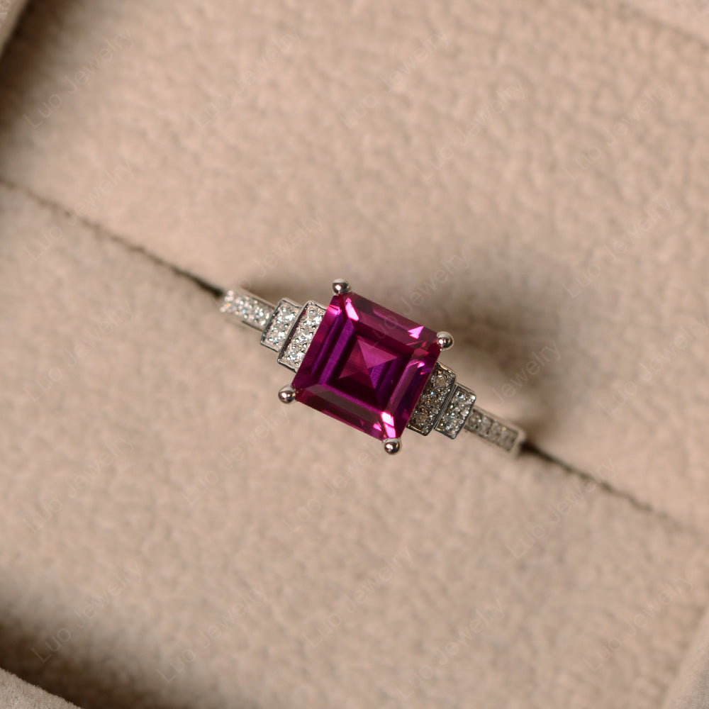 Square Cut Ruby Wedding Ring For Women - LUO Jewelry