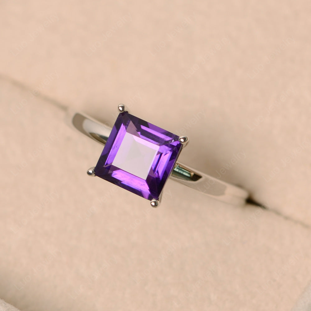 Square Solitaire Amethyst Engagement Ring - LUO Jewelry