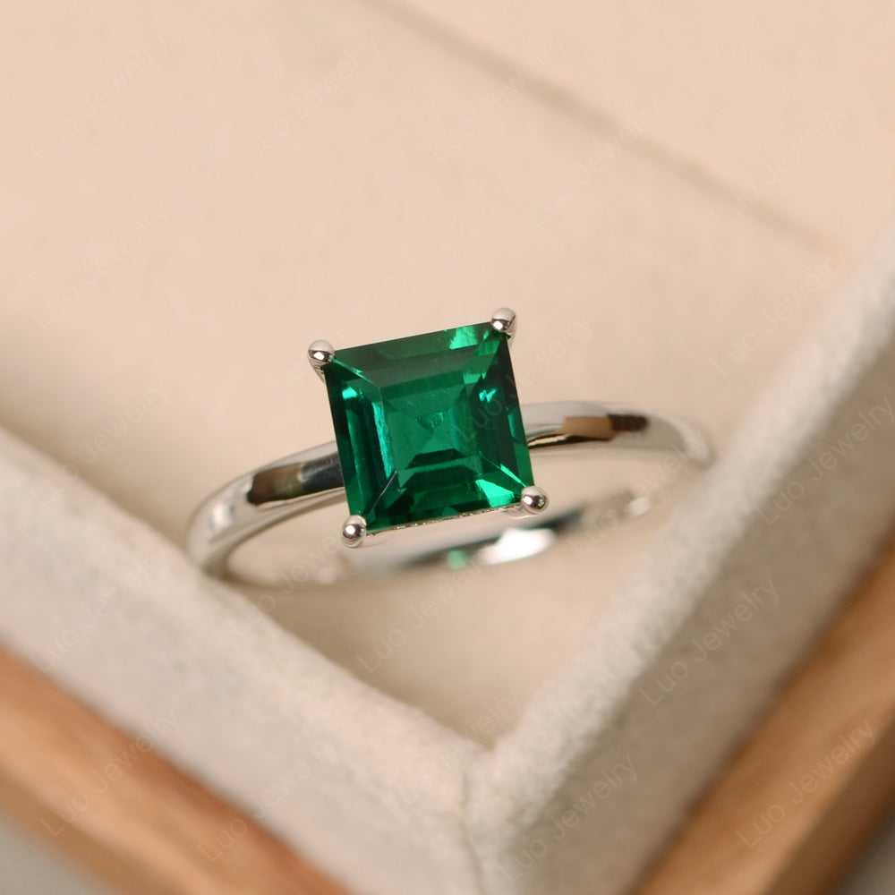 Square Solitaire Lab Emerald Engagement Ring - LUO Jewelry