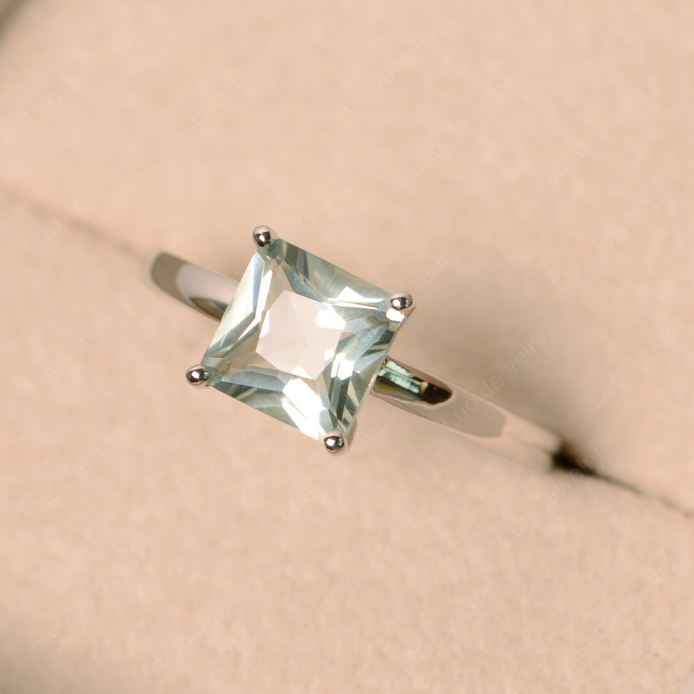 Princess Solitaire Green Amethyst Engagement Ring - LUO Jewelry