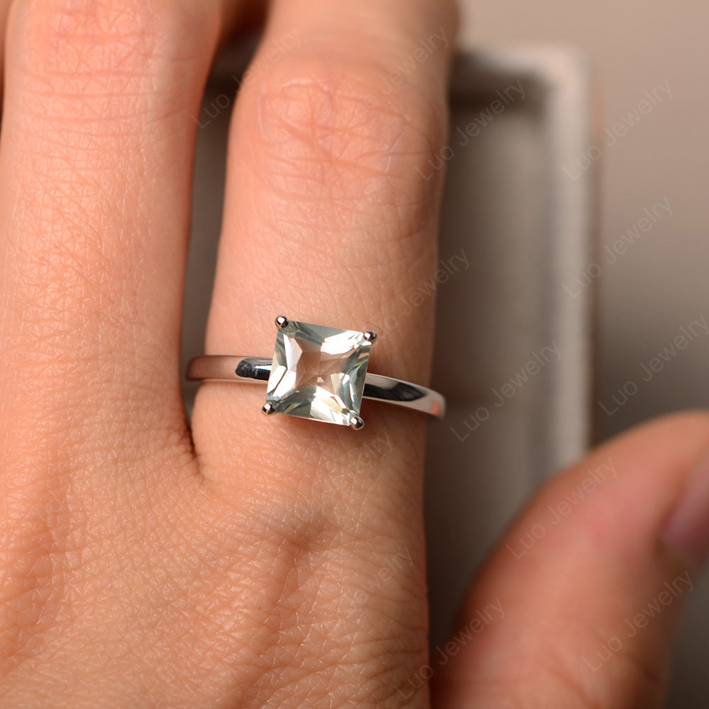 Princess Solitaire Green Amethyst Engagement Ring - LUO Jewelry
