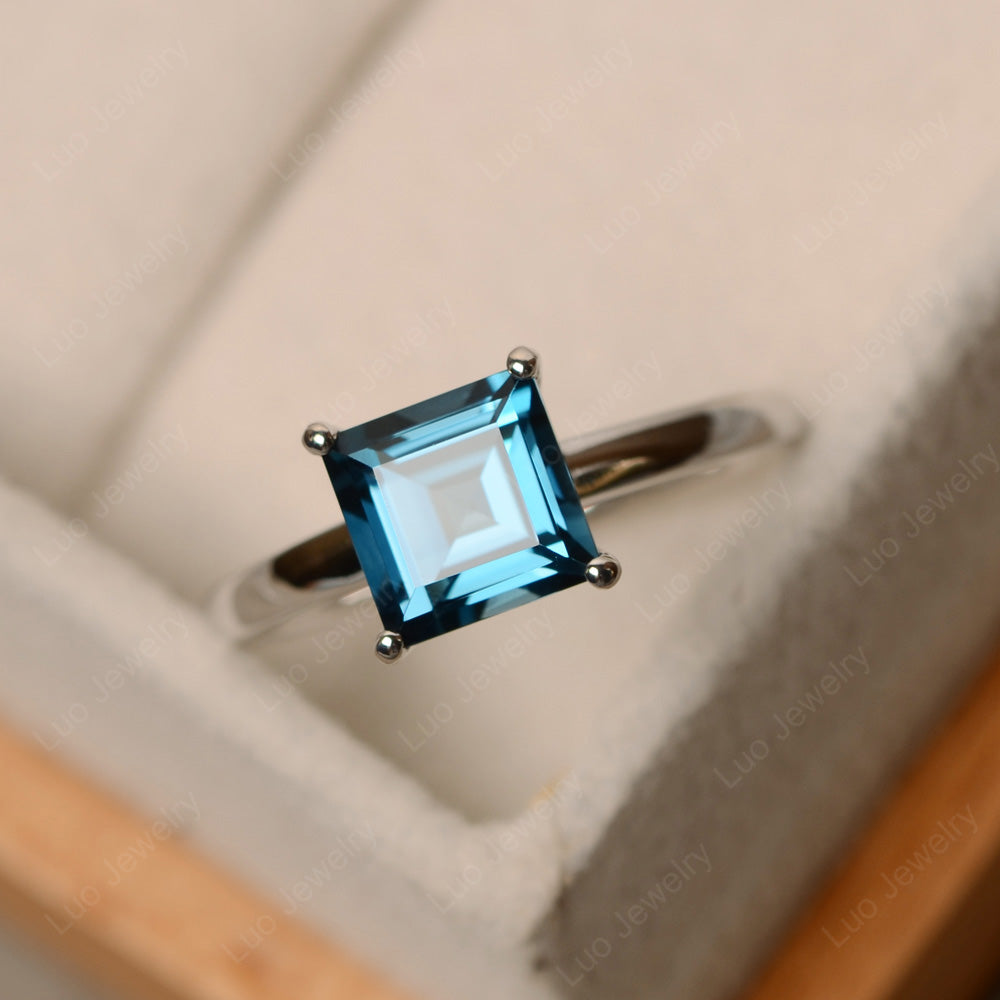 Princess Solitaire London Blue Topaz Engagement Ring - LUO Jewelry