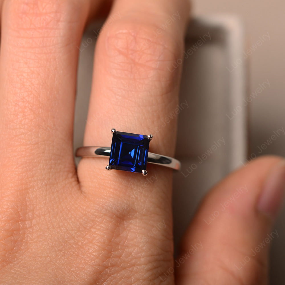 Square Solitaire Lab Sapphire Engagement Ring - LUO Jewelry