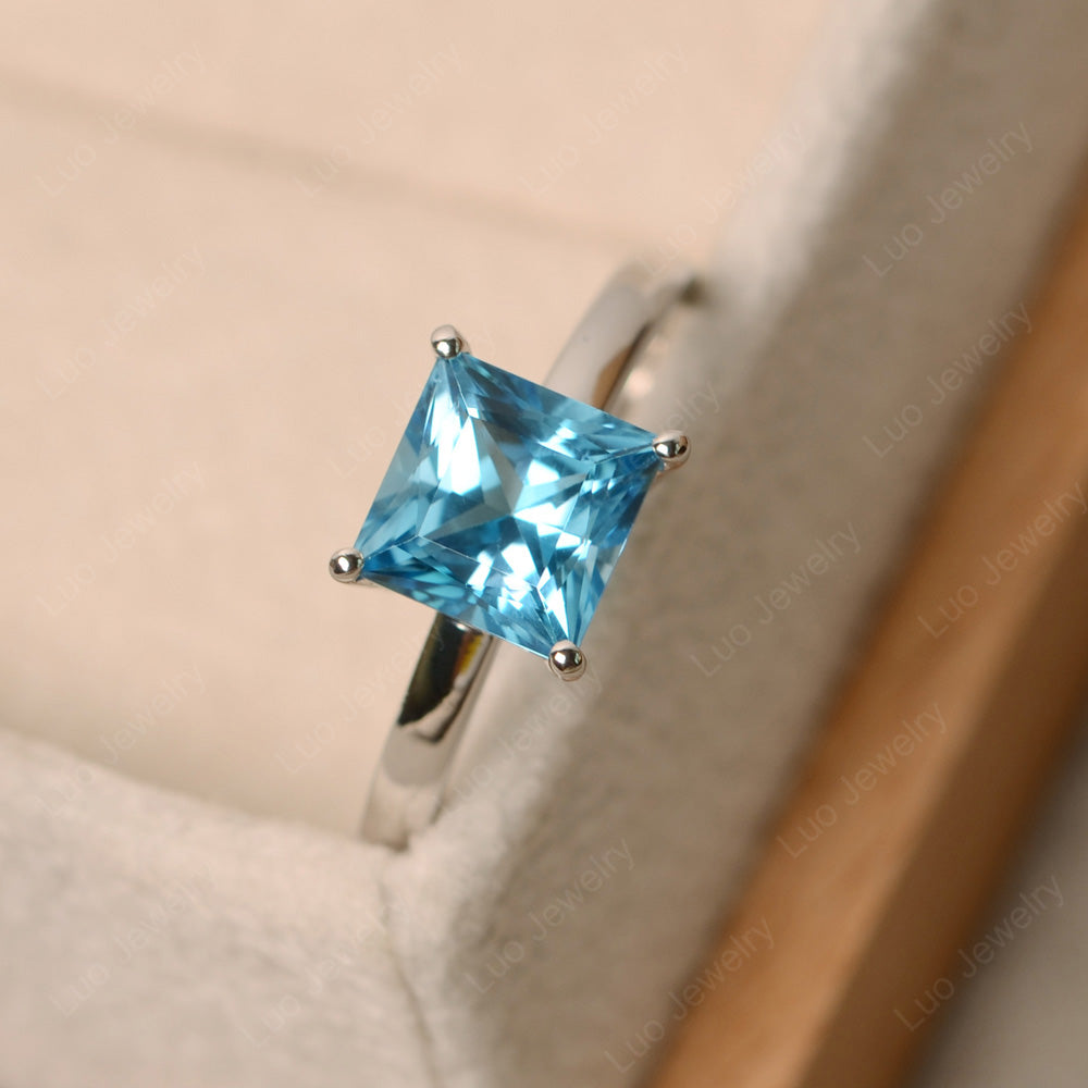 Princess Solitaire Swiss Blue Topaz Engagement Ring - LUO Jewelry