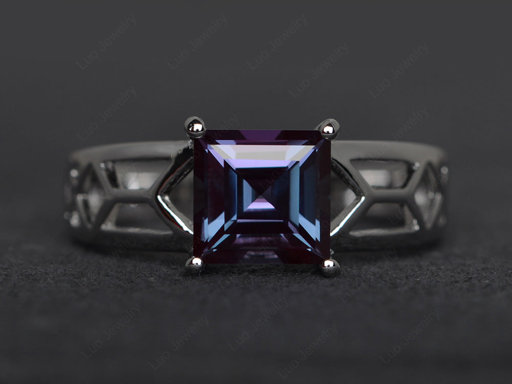 Alexandrite Solitaire Ring Wide Band Silver - LUO Jewelry