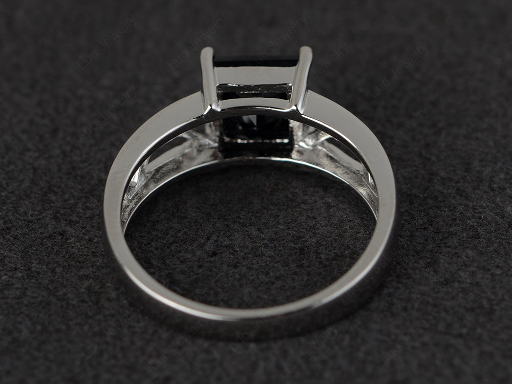 Black Stone Solitaire Ring Wide Band Silver - LUO Jewelry