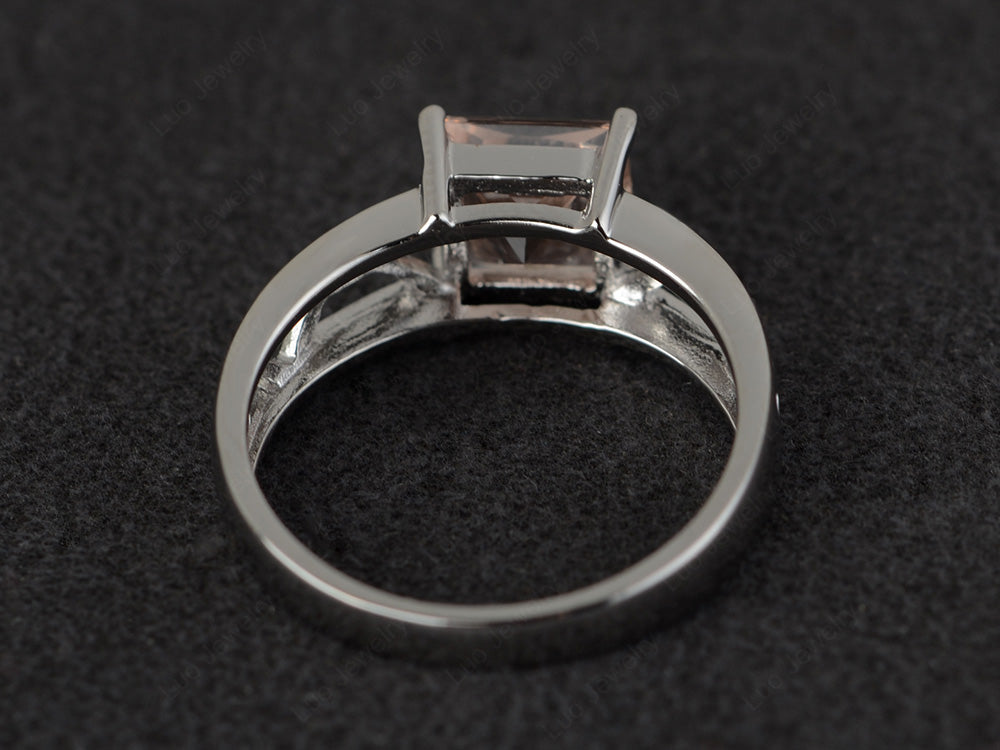 Morganite Solitaire Ring Wide Band Silver - LUO Jewelry