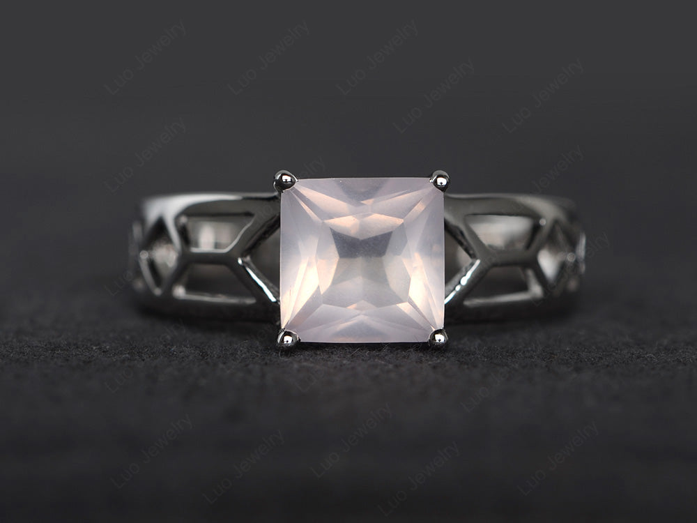 Rose Quartz Solitaire Ring Wide Band Silver - LUO Jewelry