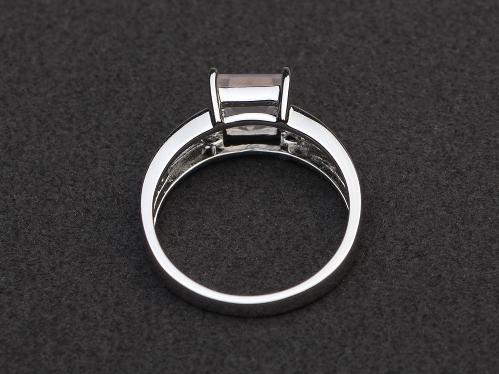 Rose Quartz Solitaire Ring Wide Band Silver - LUO Jewelry