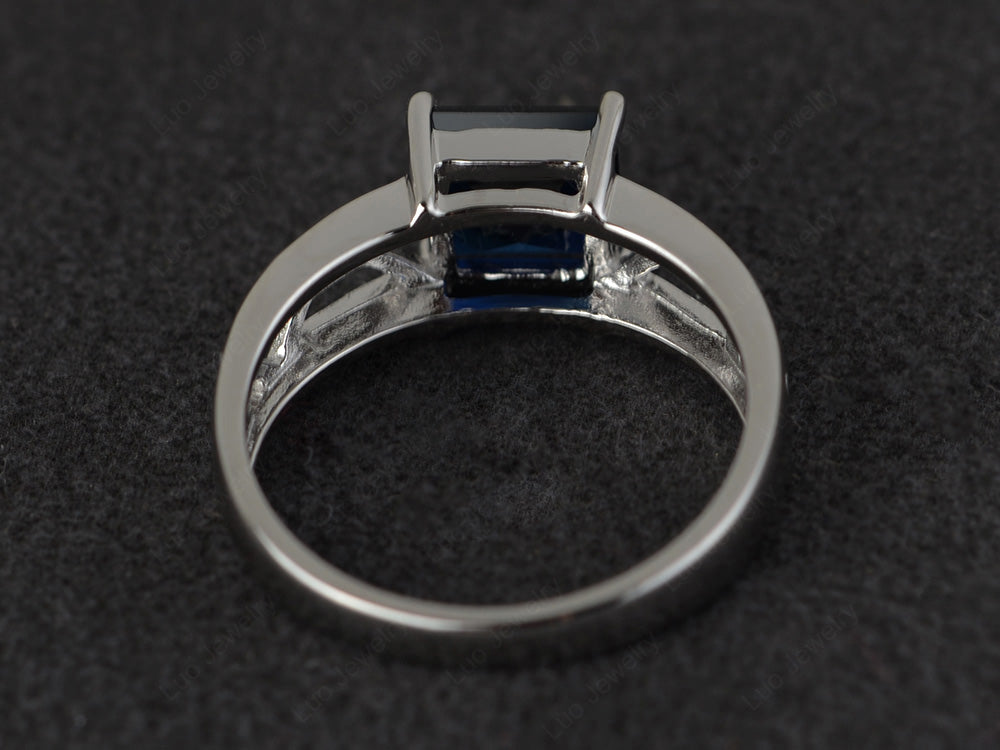 Lab Sapphire Solitaire Ring Wide Band Silver - LUO Jewelry