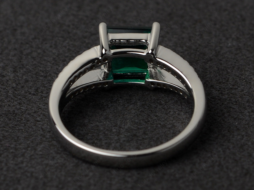 Square Cut Lab Emerald Split Shank Wedding Ring - LUO Jewelry