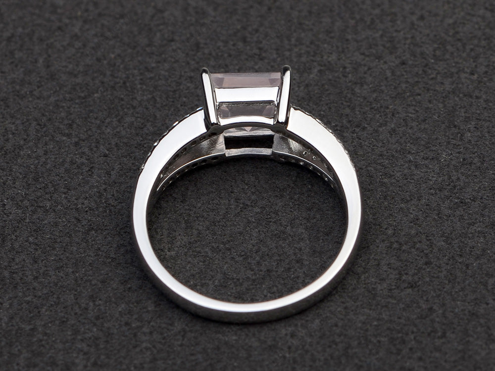 Princess Cut Rose Quartz Split Shank Wedding Ring - LUO Jewelry