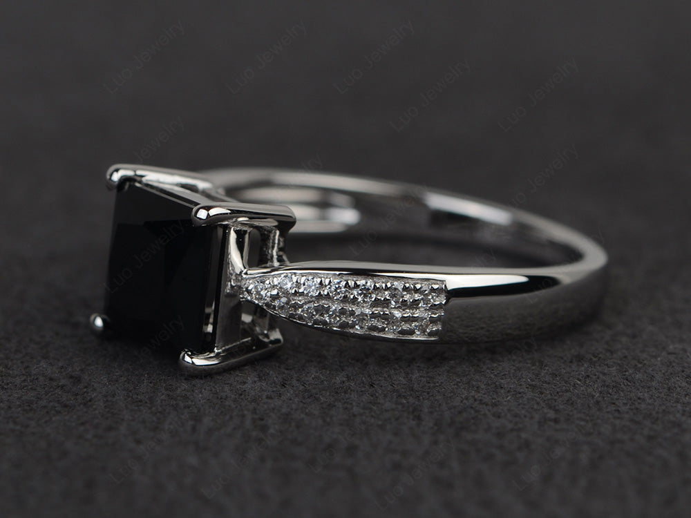 Princess Black Stone Ring Sterling Silver - LUO Jewelry