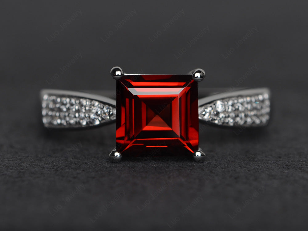 Square Garnet Ring Sterling Silver - LUO Jewelry
