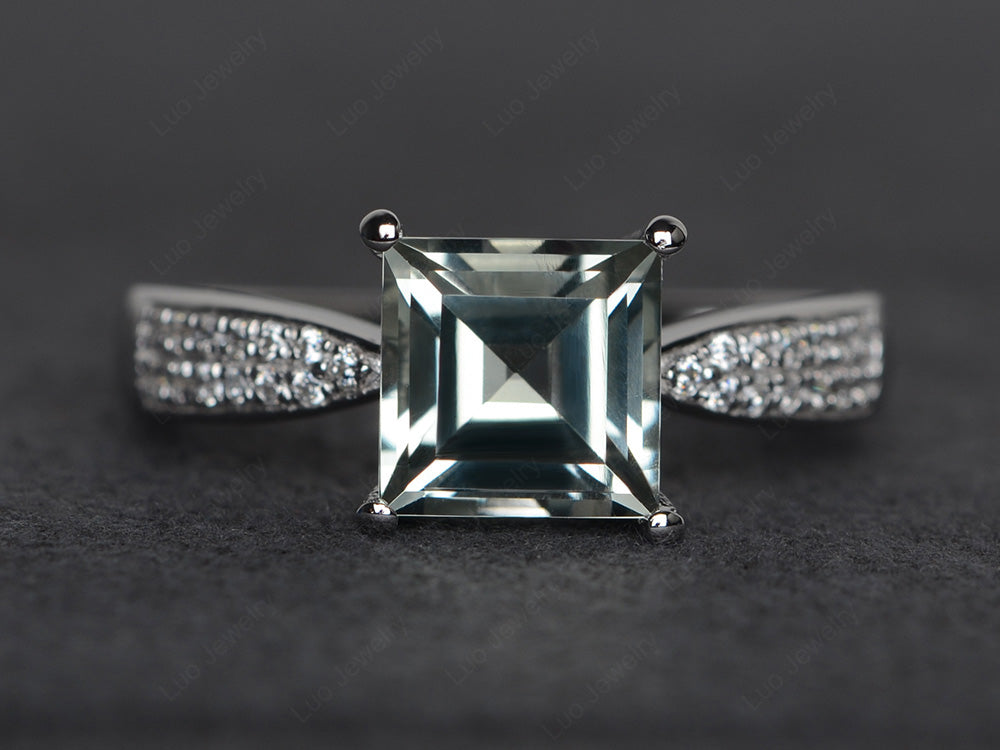 Square Green Amethyst Ring Sterling Silver - LUO Jewelry