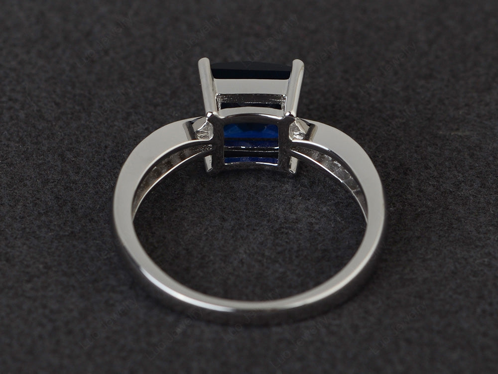 Princess Lab Sapphire Ring Sterling Silver - LUO Jewelry