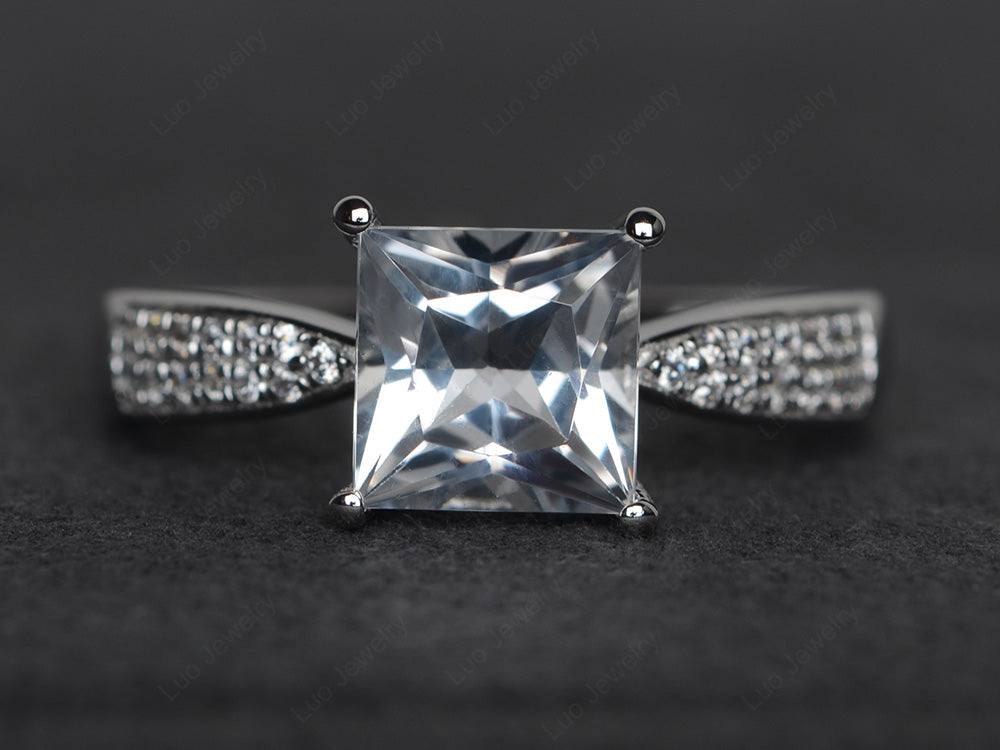 Princess White Topaz Ring Sterling Silver - LUO Jewelry