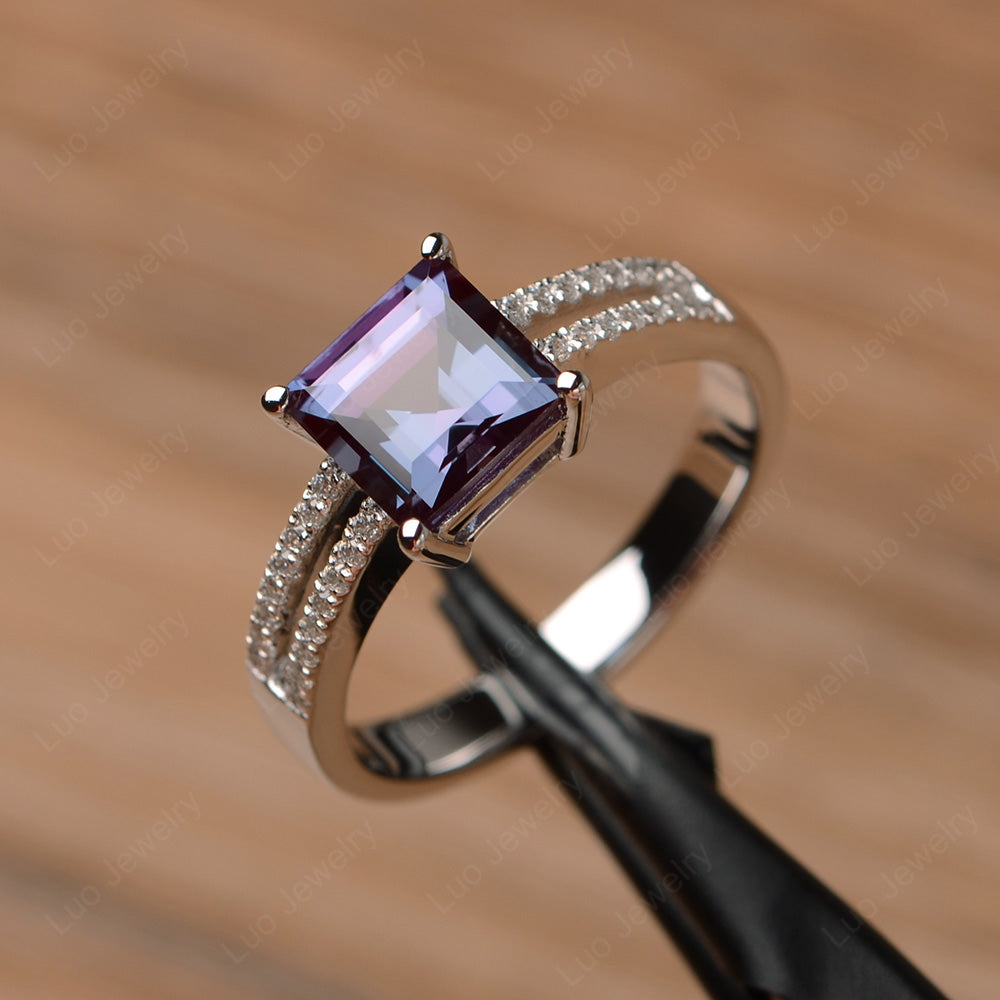 Double Band Square Cut Alexandrite Ring Silver - LUO Jewelry