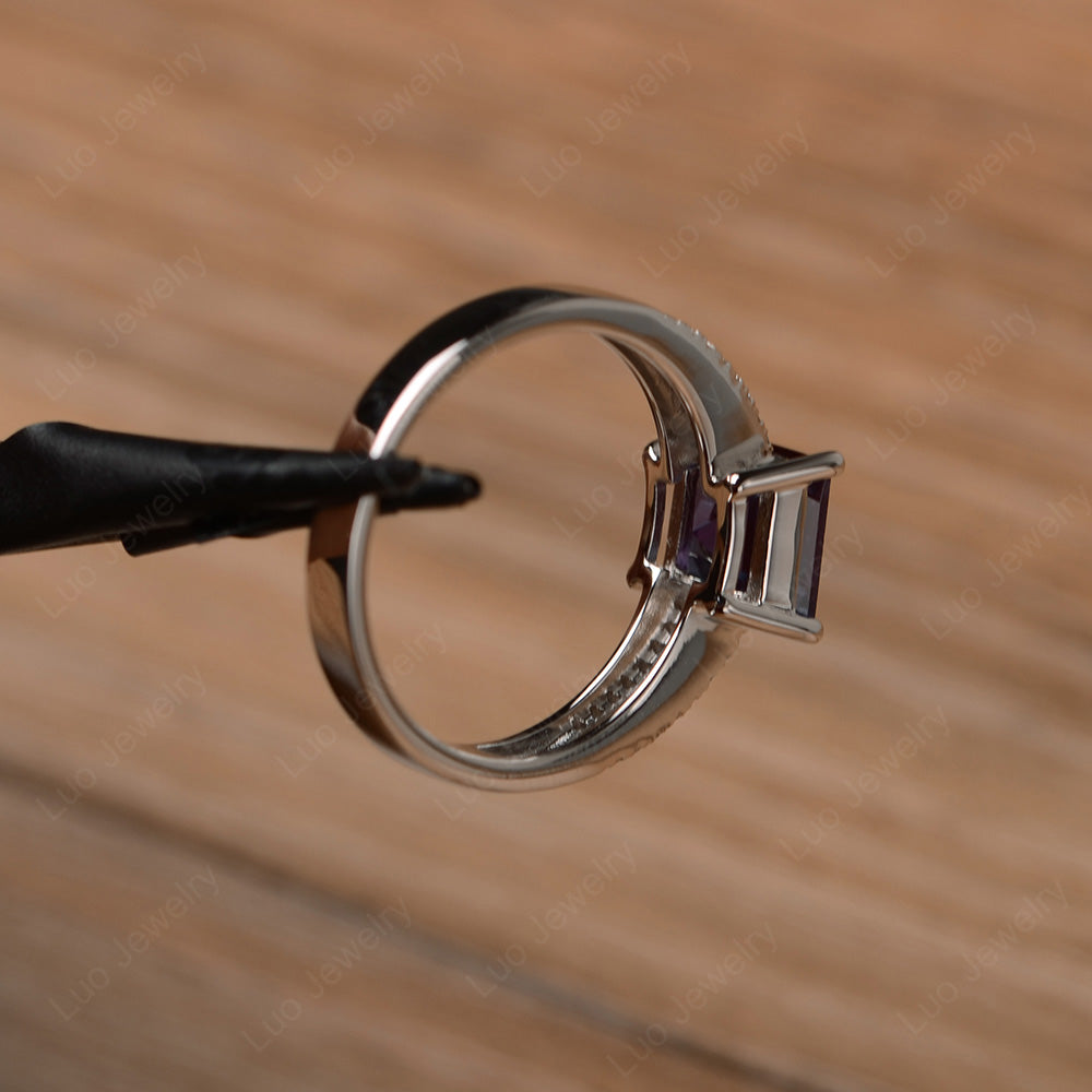 Double Band Square Cut Alexandrite Ring Silver - LUO Jewelry