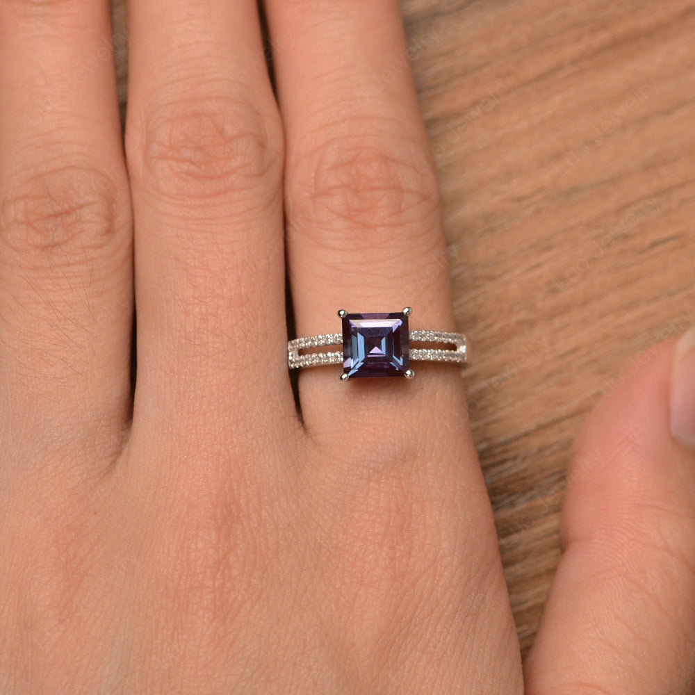 Double Band Square Cut Alexandrite Ring Silver - LUO Jewelry