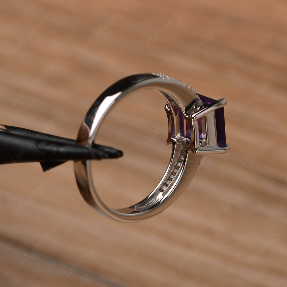 Double Band Square Cut Amethyst Ring Silver - LUO Jewelry
