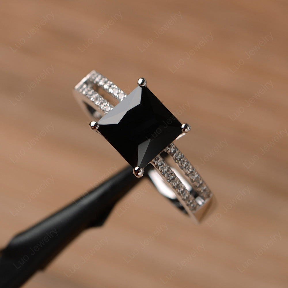 Double Band Princess Cut Black Stone Ring Silver - LUO Jewelry