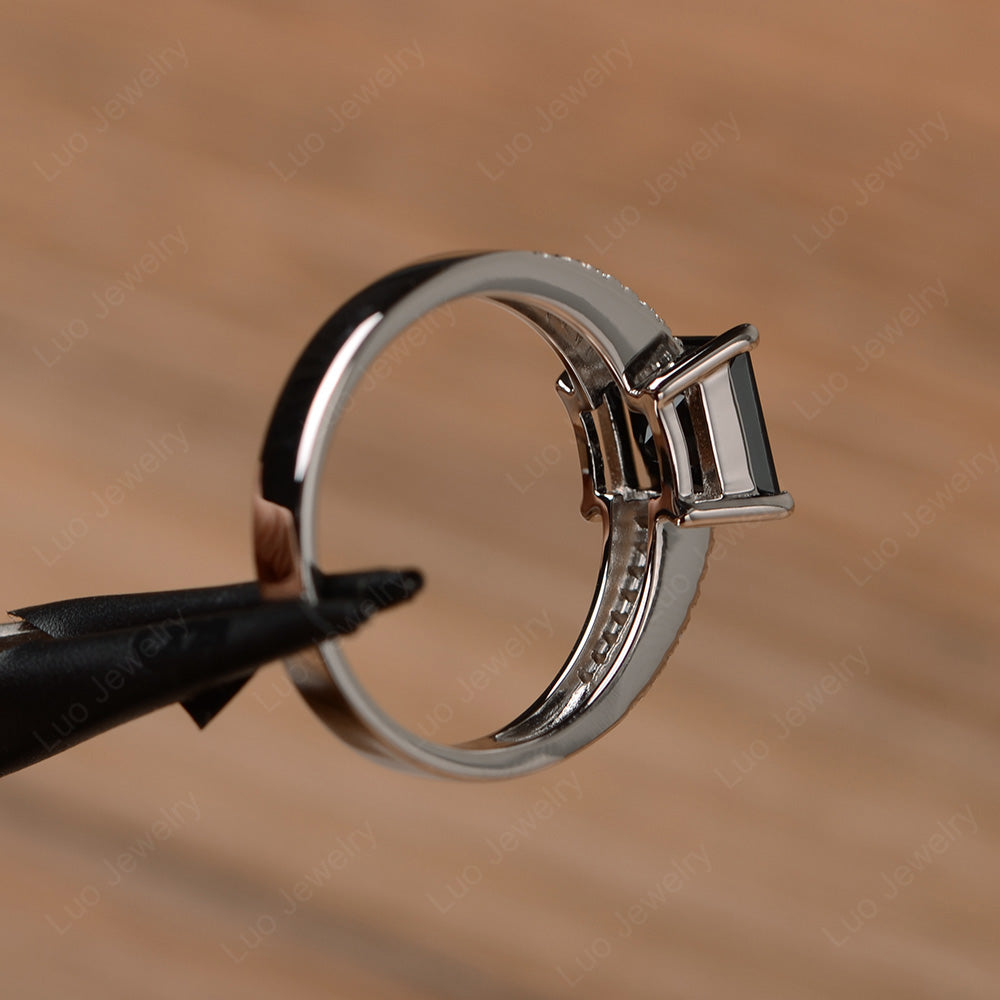 Double Band Princess Cut Black Stone Ring Silver - LUO Jewelry