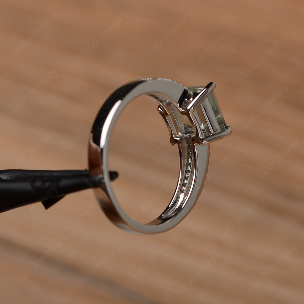 Double Band Square Cut Green Amethyst Ring Silver - LUO Jewelry