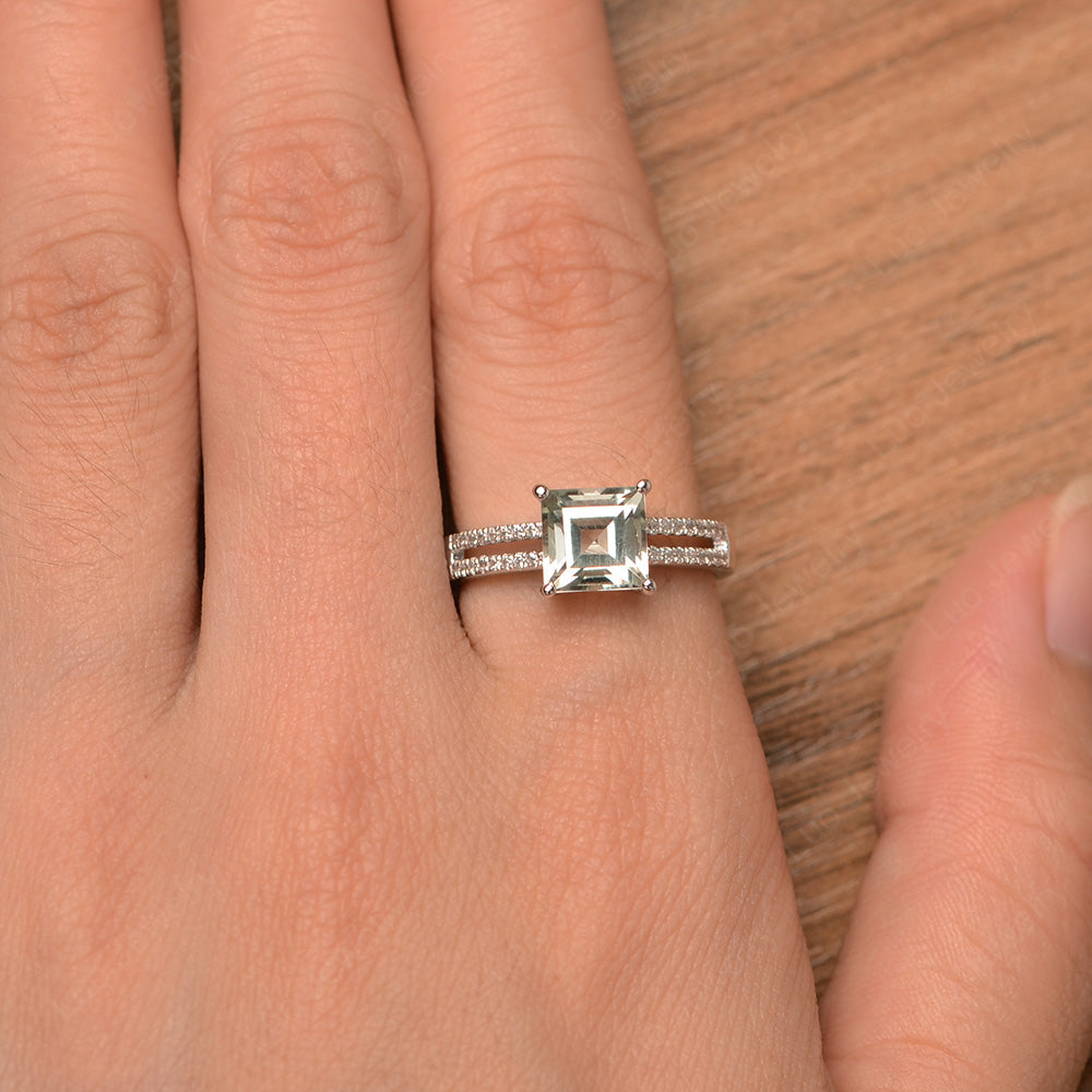 Double Band Square Cut Green Amethyst Ring Silver - LUO Jewelry