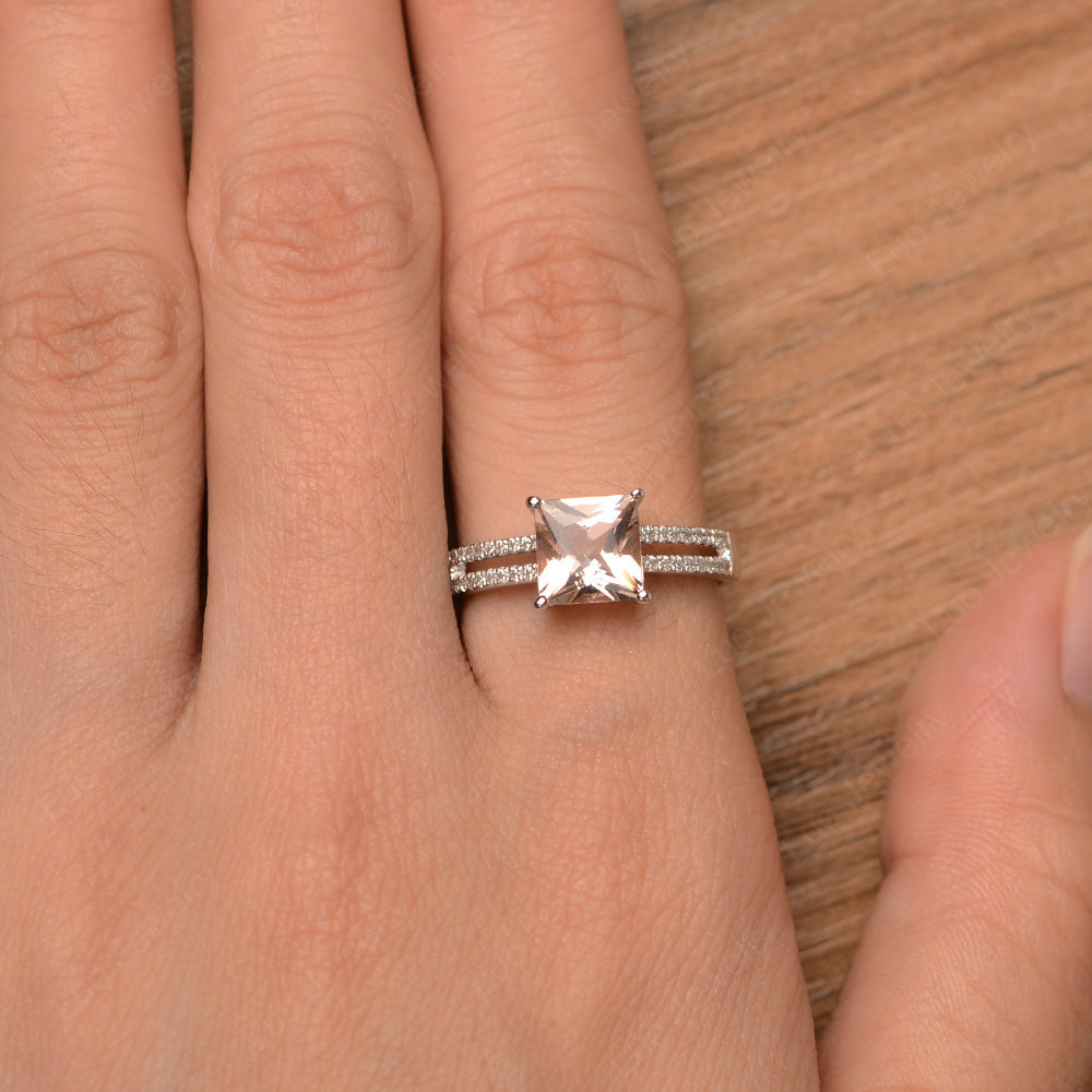 Double Band Princess Cut Morganite Ring Silver - LUO Jewelry