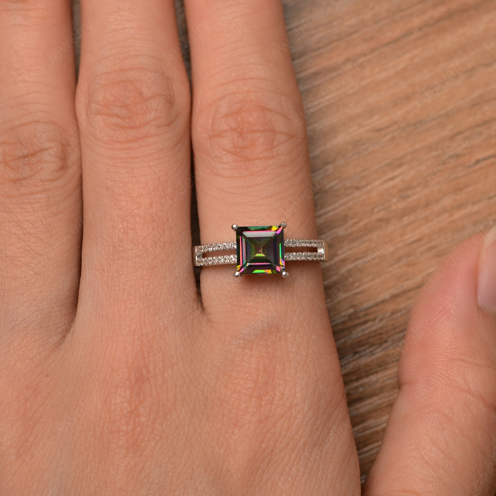 Double Band Square Cut Mystic Topaz Ring Silver - LUO Jewelry