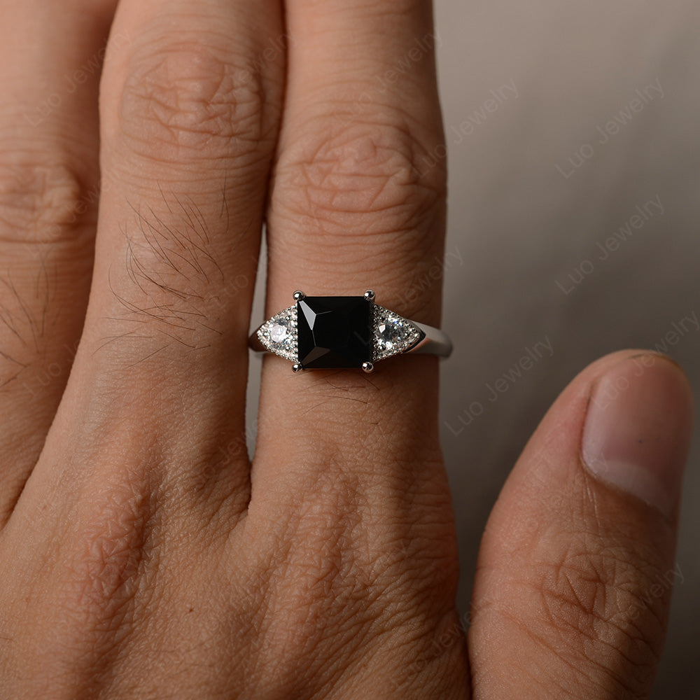 Black Stone Engagement Ring Princess Cut - LUO Jewelry