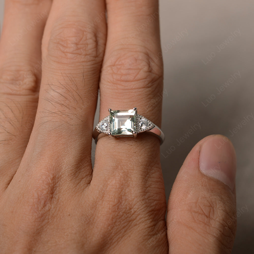 Green Amethyst Engagement Ring Square Cut - LUO Jewelry