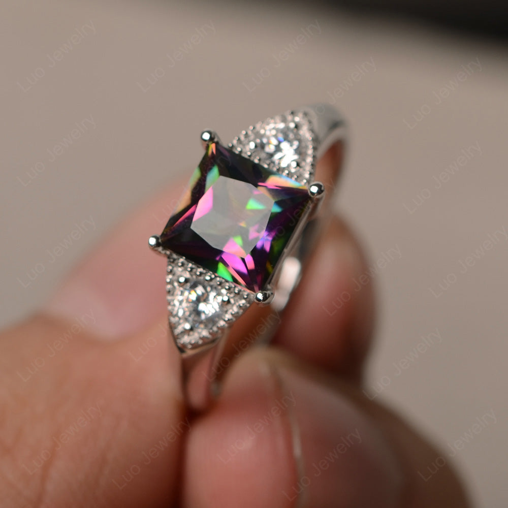 Anello Argento 925 Con Zirconi E Topazio Mistico Taglio Pera Arcobaleno - Foto 2