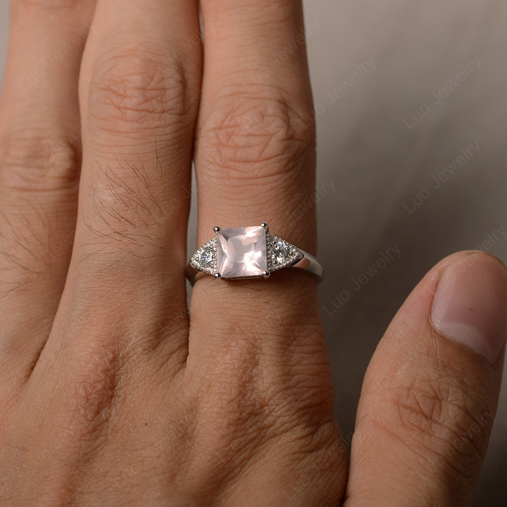 Rose Quartz Engagement Ring Princess Cut - LUO Jewelry