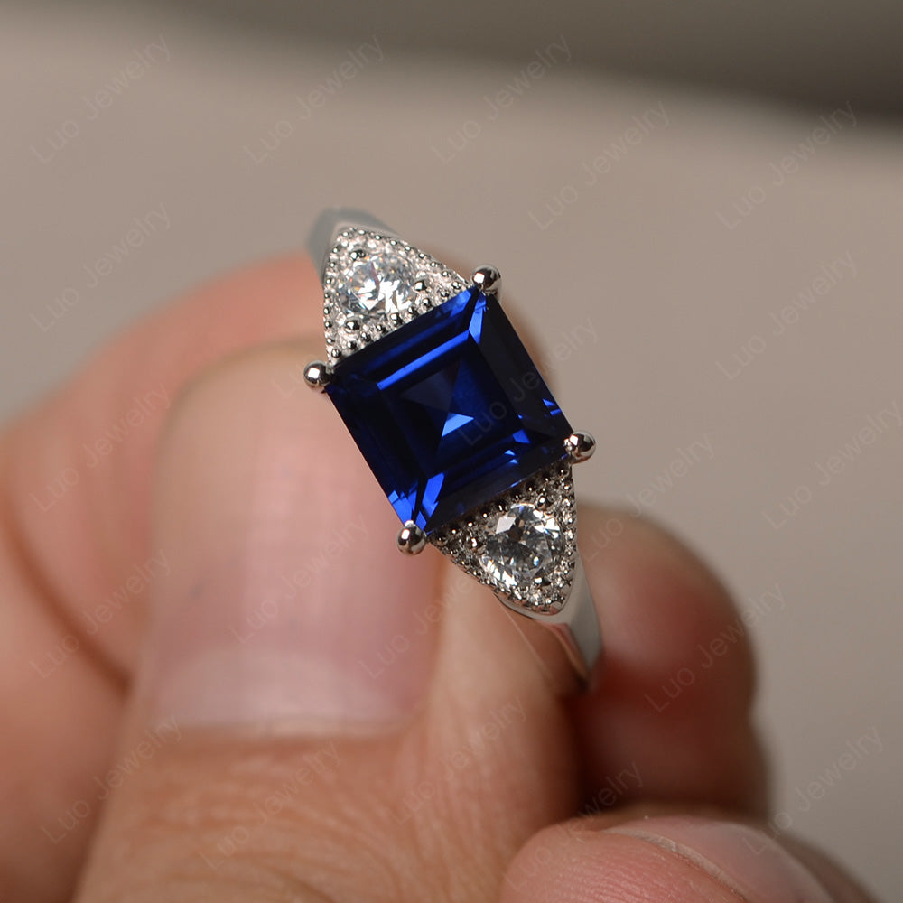 Lab Sapphire Engagement Ring Square Cut - LUO Jewelry
