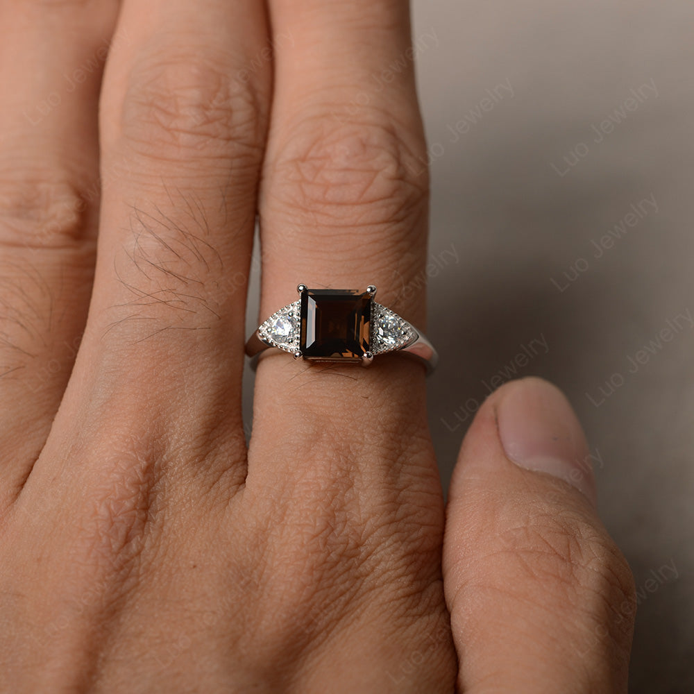 Smoky Quartz Engagement Ring Square Cut - LUO Jewelry
