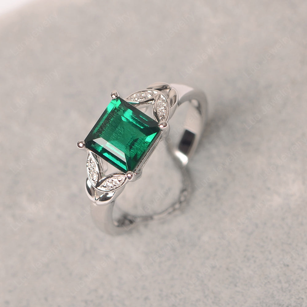 Square Cut Lab Emerald Wedding Ring - LUO Jewelry