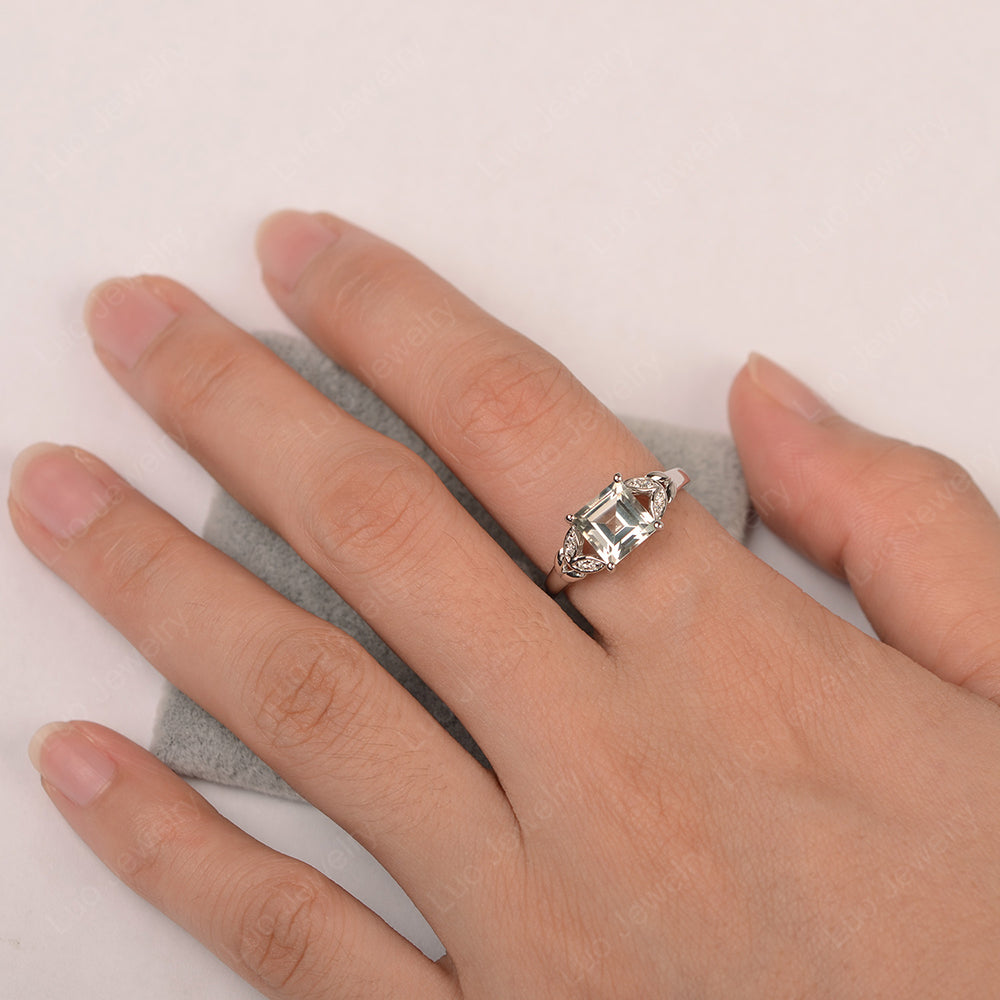 Square Cut Green Amethyst Wedding Ring - LUO Jewelry