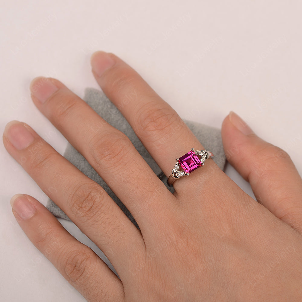 Square Cut Ruby Wedding Ring - LUO Jewelry