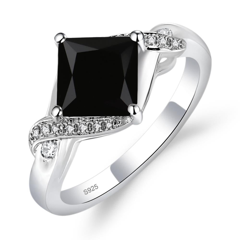 Black Stone Kite Set Princess Cut Ring - LUO Jewelry #metal_sterling silver